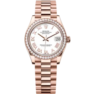 Rolex Lady-Datejust 28 Oyster Perpetual 18 ct Everose gold white dial President band Reference 279135RBR