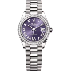 Rolex Datejust 31 Oyster Perpetual 18 ct white gold aubergine, diamond-set dial President band Reference 278289RBR