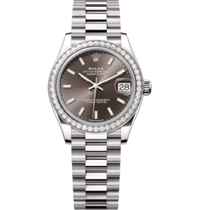 Rolex Lady-Datejust 28 Oyster Perpetual 18 ct white gold dark grey dial President band Reference 279139RBR
