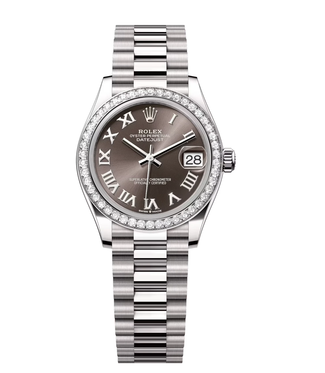 Rolex Datejust 31 Oyster Perpetual 18 ct white gold dark grey dial President band Reference 278289RBR
