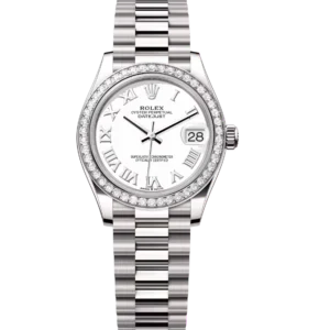 Rolex Lady-Datejust 28 Oyster Perpetual 18 ct white gold white dial President band Reference 279139RBR