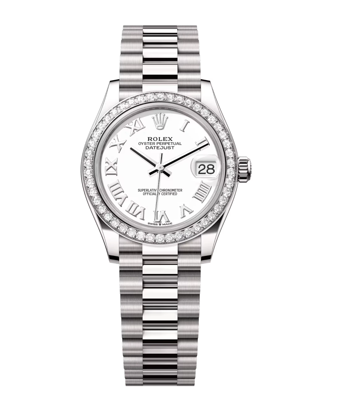Rolex Datejust 31 Oyster Perpetual 18 ct white gold white dial President band Reference 278289RBR