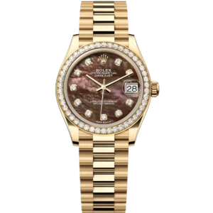 Rolex Datejust 31 Oyster Perpetual 18 ct yellow gold black mother-of-pearl, diamond-set dial President band Reference 278288RBR