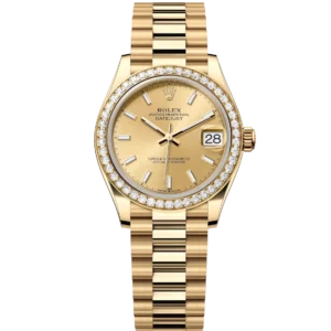 Rolex Datejust 31 Oyster Perpetual 18 ct yellow gold champagne-colour dial President band Reference 278288RBR