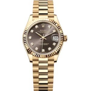 Rolex Datejust 31 Oyster Perpetual 18 ct yellow gold dark grey, diamond-set dial President band Reference 278278