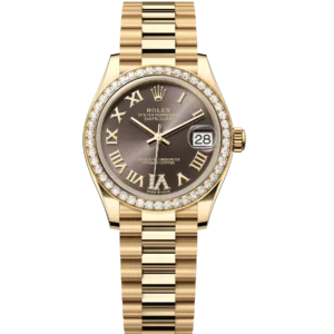 Rolex Datejust 31 Oyster Perpetual 18 ct yellow gold dark grey, diamond-set dial President band Reference 278288RBR