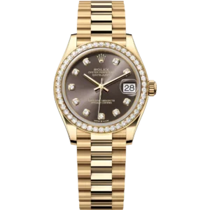 Rolex Datejust 31 Oyster Perpetual 18 ct yellow gold dark grey, diamond-set dial President band Reference 278288RBR