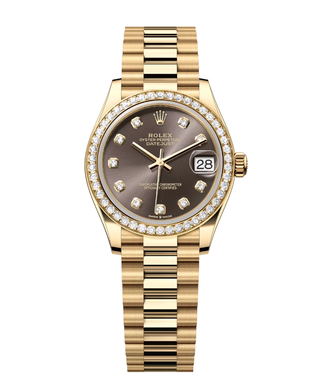 Rolex Datejust 31 Oyster Perpetual 18 ct yellow gold dark grey, diamond-set dial President band Reference 278288RBR