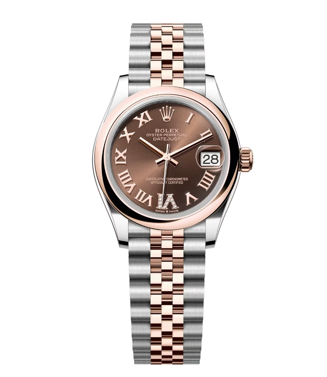 Rolex Datejust 31 Oyster Perpetual Oystersteel and Everose chocolate, diamond-set dial Jubilee band Reference 278241