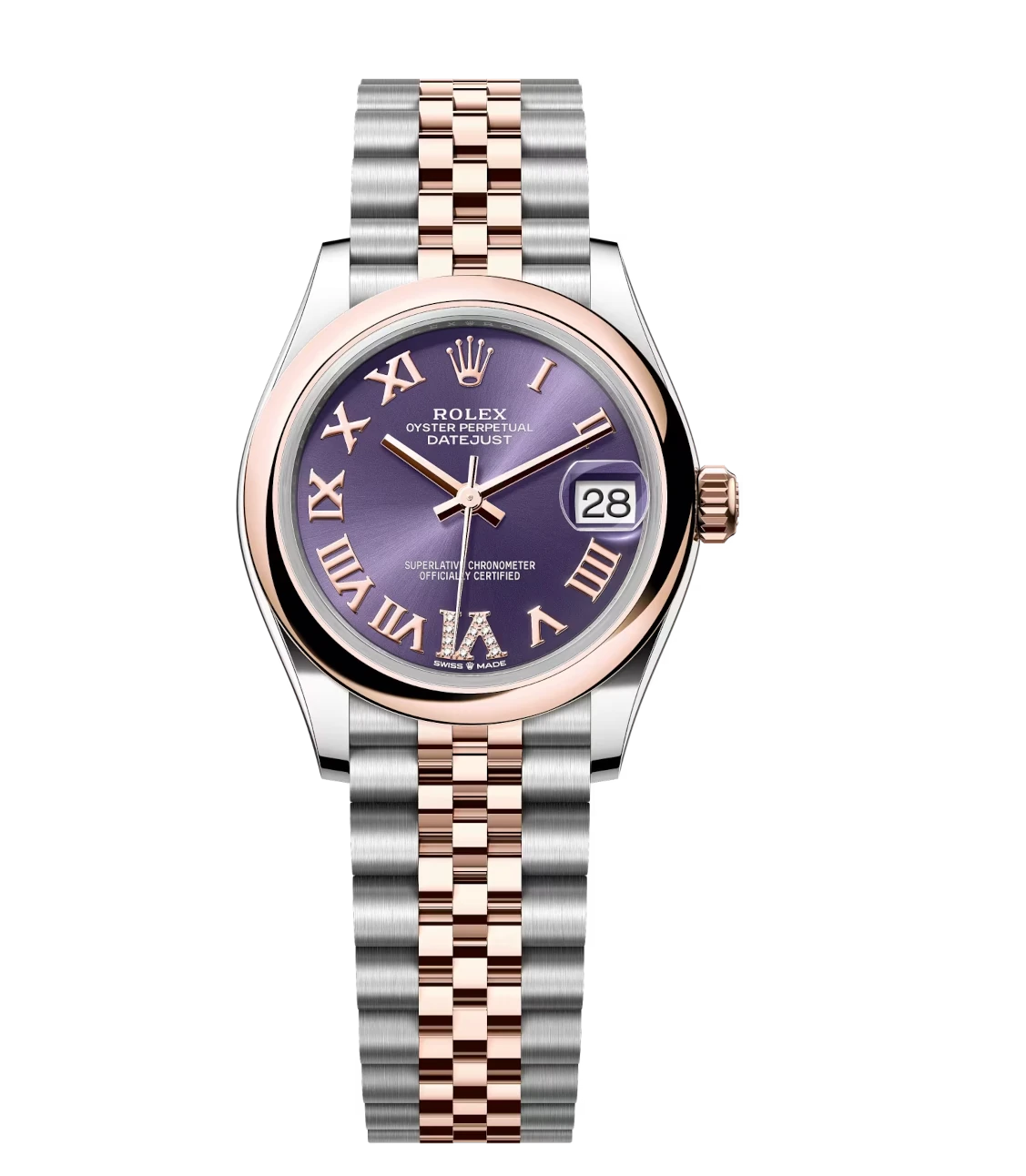 Rolex Datejust 31 Oyster Perpetual Oystersteel and Everose gold aubergine, diamond-set dial Jubilee band Reference 278241