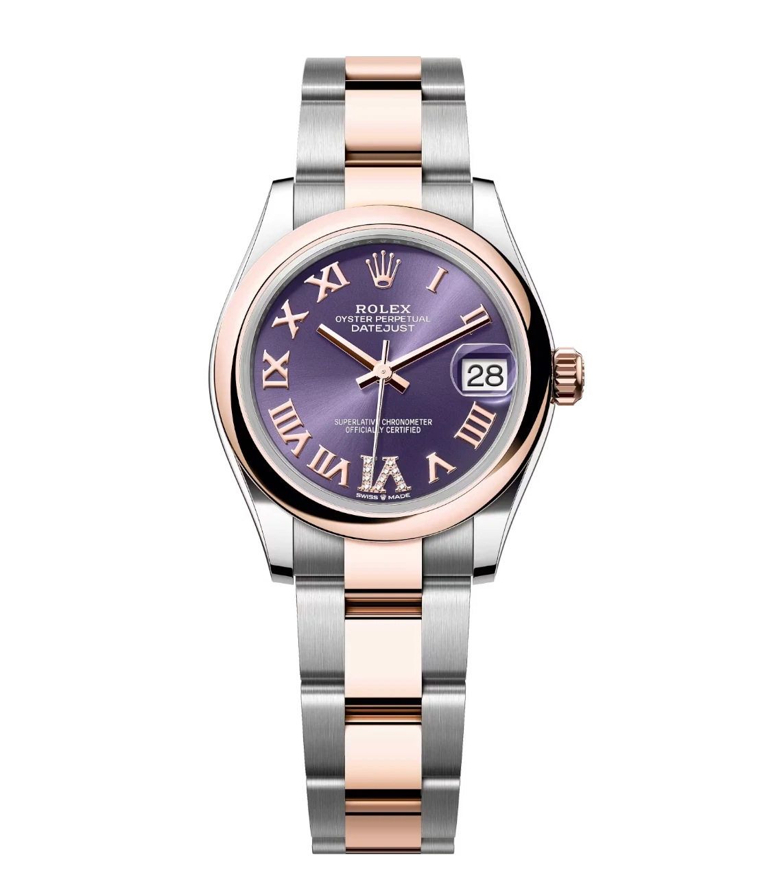 Rolex Datejust 31 Oyster Perpetual Oystersteel and Everose gold aubergine, diamond-set dial Oyster band Reference 278241