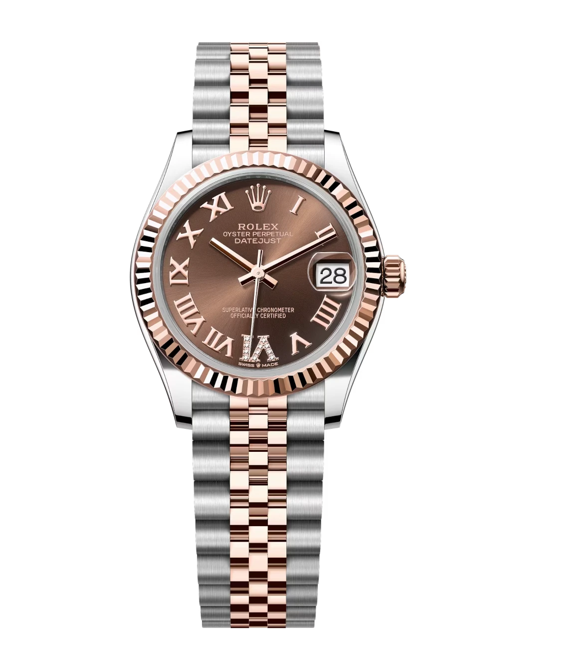 Rolex Datejust 31 Oyster Perpetual Oystersteel and Everose gold chocolate, diamond-set dial Jubilee band Reference 278271