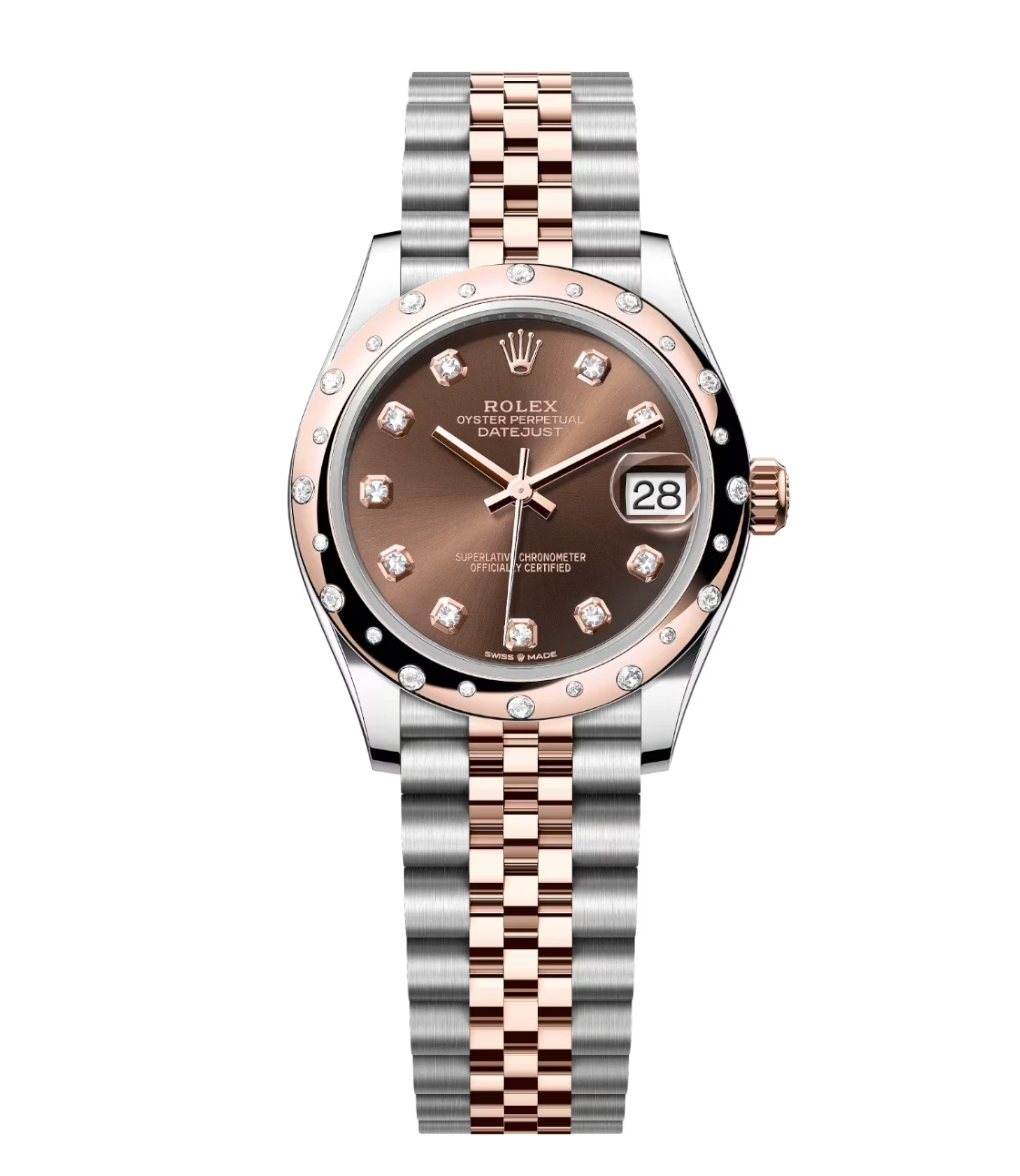 Rolex Datejust 31 Oyster Perpetual Oystersteel and Everose gold chocolate, diamond-set dial Jubilee band Reference 278341RBR