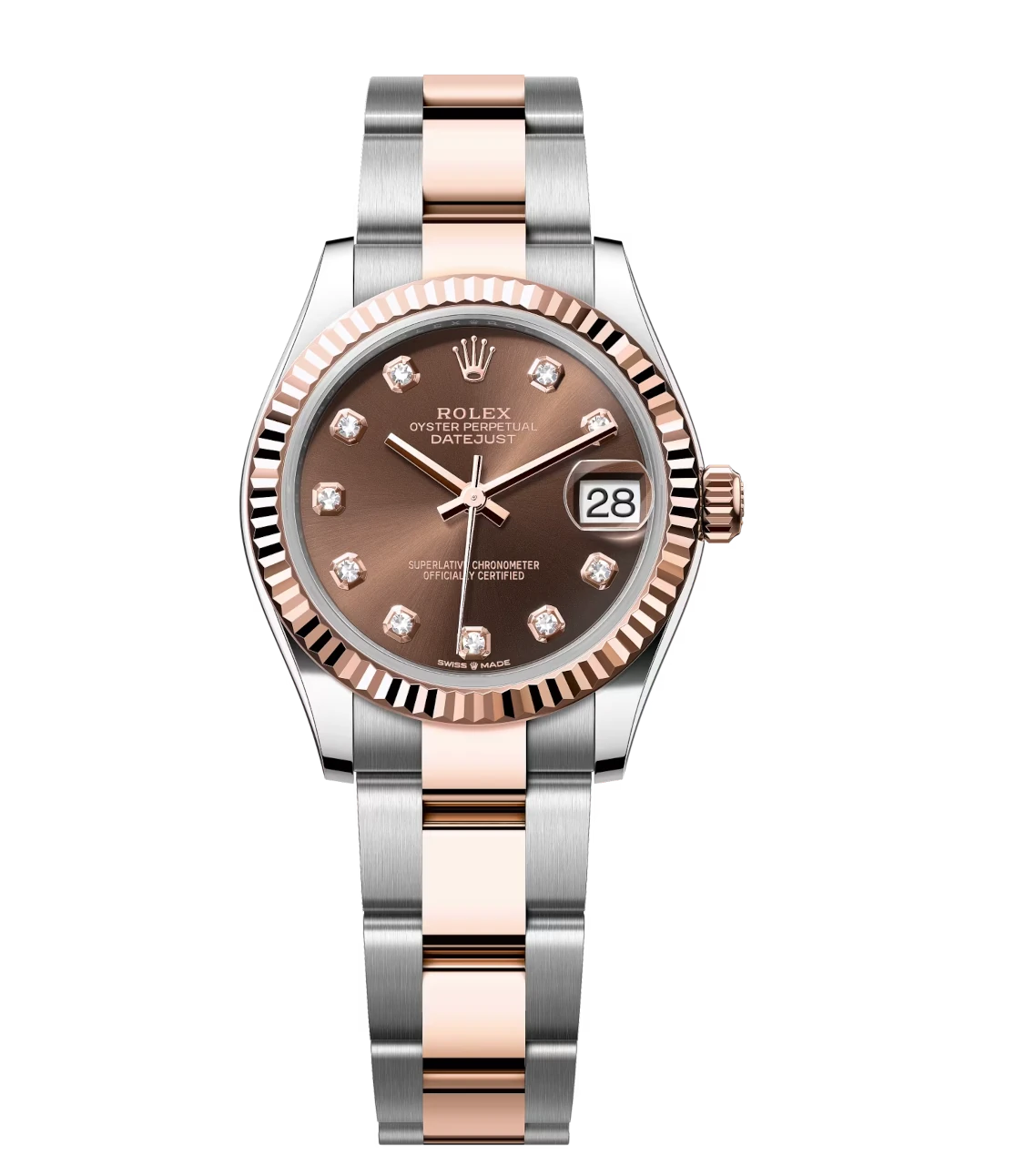 Rolex Datejust 31 Oyster Perpetual Oystersteel and Everose gold chocolate, diamond-set dial Oyster band Reference 278271