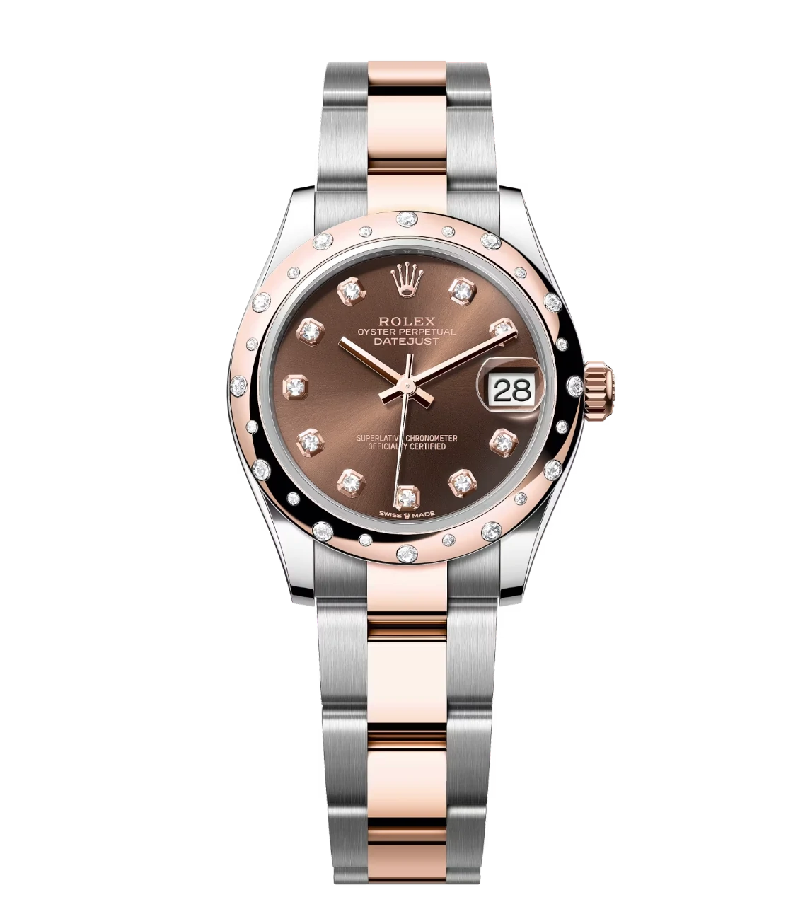 Rolex Datejust 31 Oyster Perpetual watch in Oystersteel and Everose gold with diamond-set chocolate dial