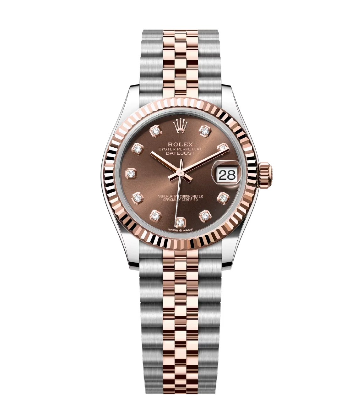 Rolex Datejust 31 Oyster Perpetual Oystersteel and Everose gold chocolate, diamond-set Jubilee band Reference 278271