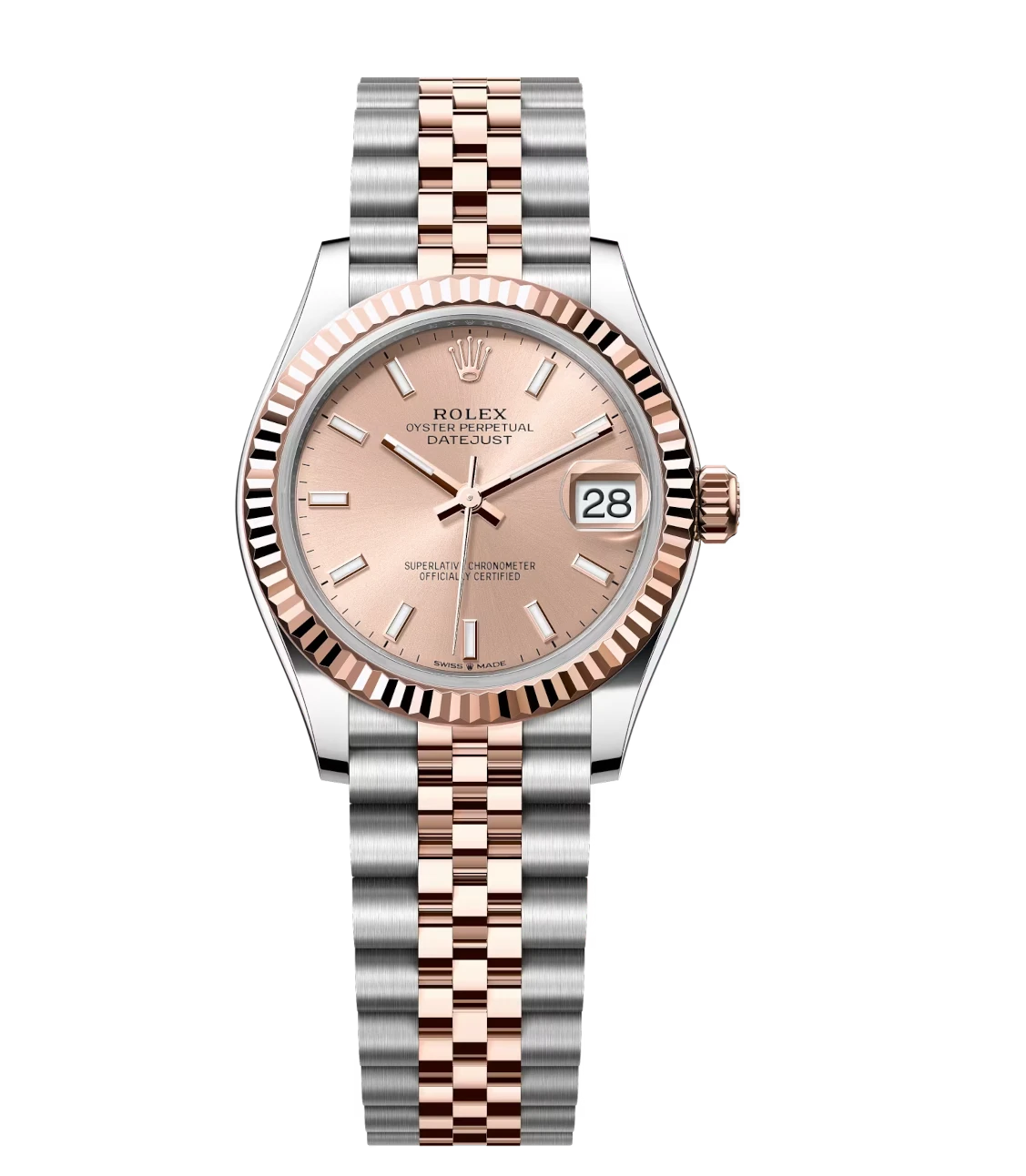 Rolex Datejust 31 Oyster Perpetual watch in Oystersteel and Everose gold with rosé-colour dial and Jubilee band