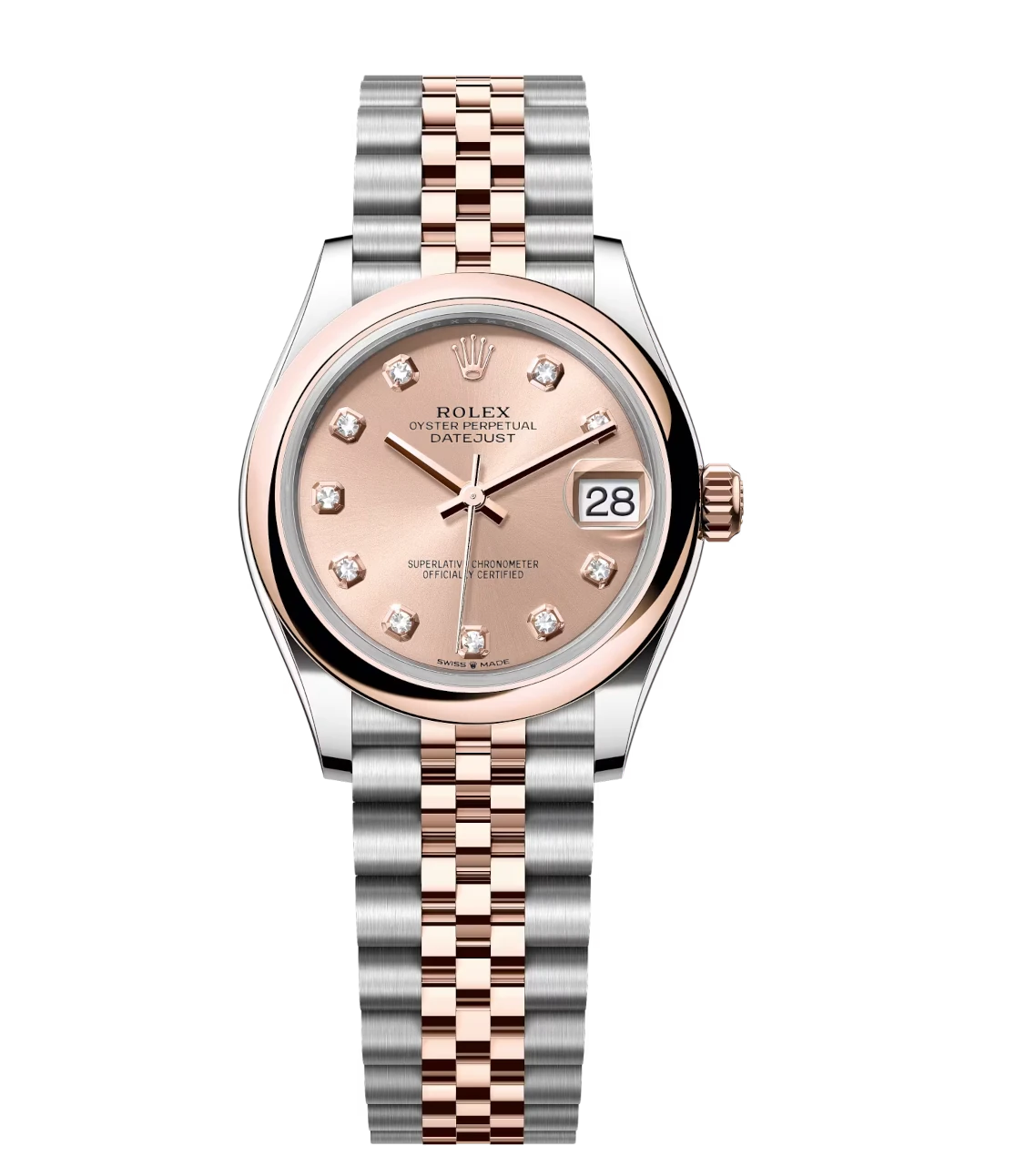 Rolex Datejust 31 Oyster Perpetual Oystersteel and Everose gold rosé colour, diamond-set dial Jubilee band Reference 278241