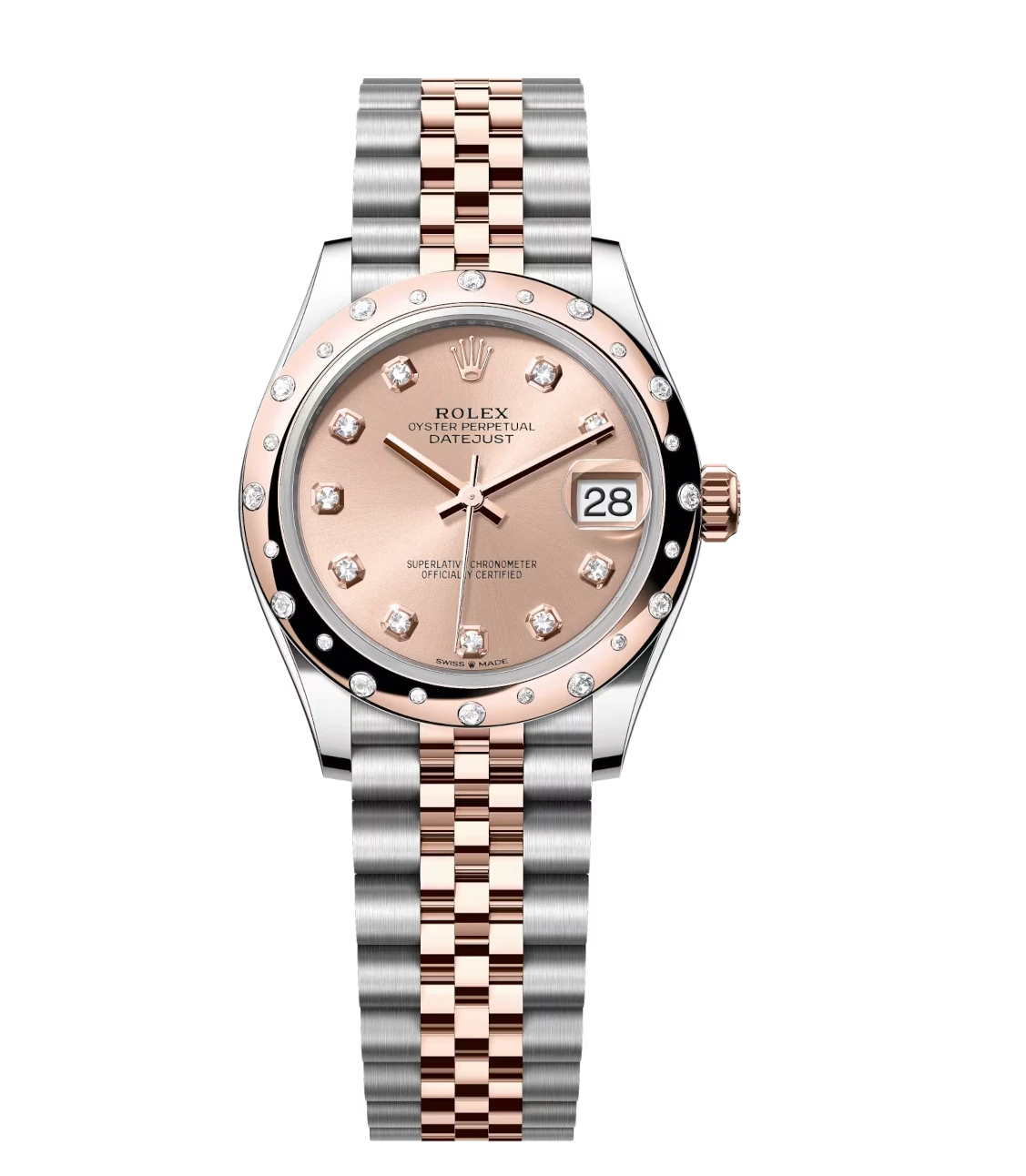 Rolex Datejust 31 Oyster Perpetual Oystersteel and Everose gold rosé colour, diamond-set dial Jubilee band Reference 278341RBR