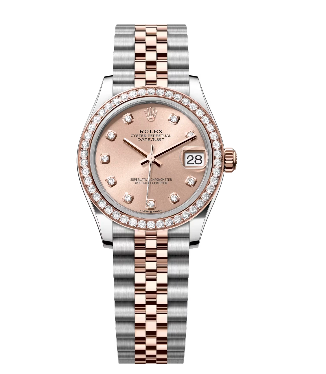 Rolex Datejust 31 Oyster Perpetual Oystersteel and Everose gold rosé colour, diamond-set dial Jubilee band Reference 278381RBR