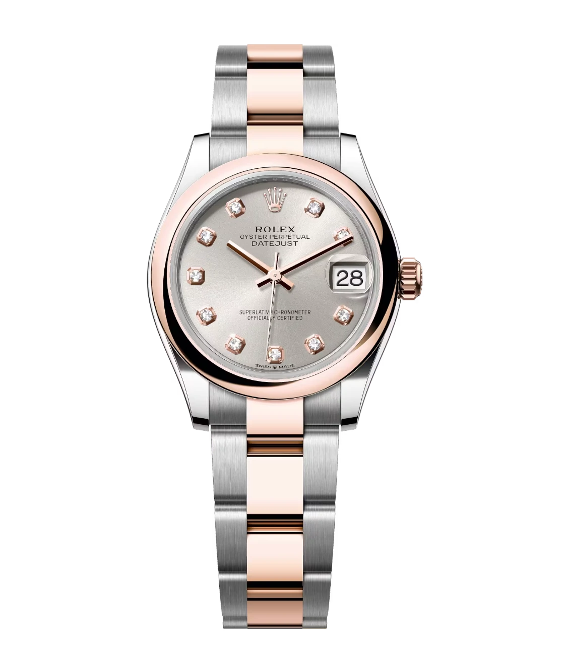 Rolex Datejust 31 Oyster Perpetual Oystersteel and Everose gold silver, diamond-set dial Oyster band Reference 278241