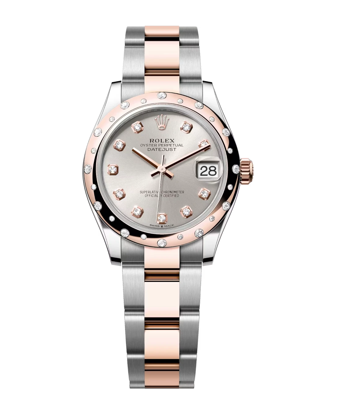 Rolex Datejust 31 Oyster Perpetual Oystersteel and Everose gold silver, diamond-set dial Oyster band Reference 278341RBR