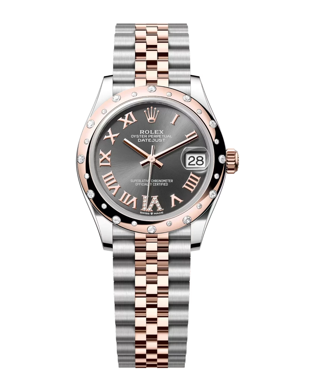 Rolex Datejust 31 Oyster Perpetual watch in Oystersteel and Everose gold with diamond-set slate dial and Jubilee band