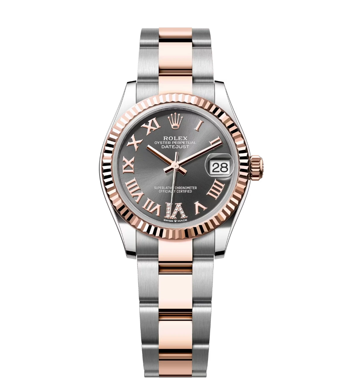 Rolex Datejust 31 Oyster Perpetual Oystersteel and Everose gold slate, diamond-set dial Oyster band Reference 278271
