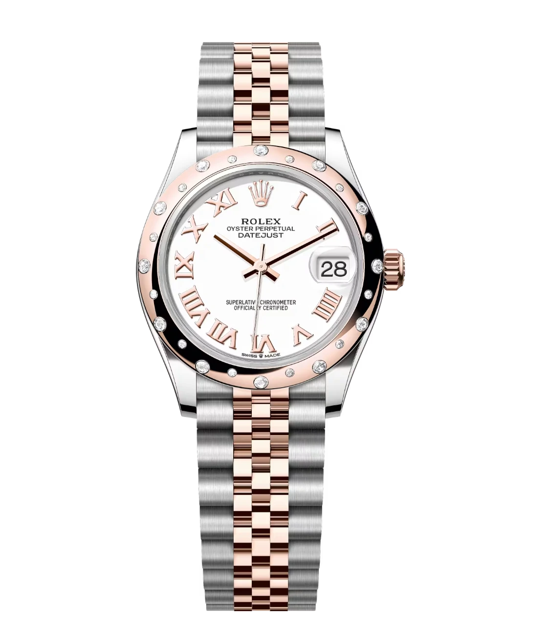Rolex Datejust 31 Oyster Perpetual Oystersteel and Everose gold white dial Jubilee band Reference 278341RBR
