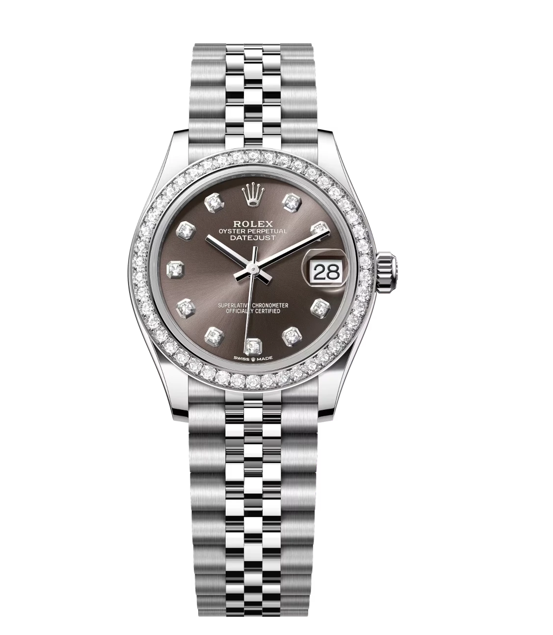 Rolex Datejust 31 Oyster Perpetual Oystersteel and white gold dark grey, diamond-set dial Jubilee band Reference 278384RBR