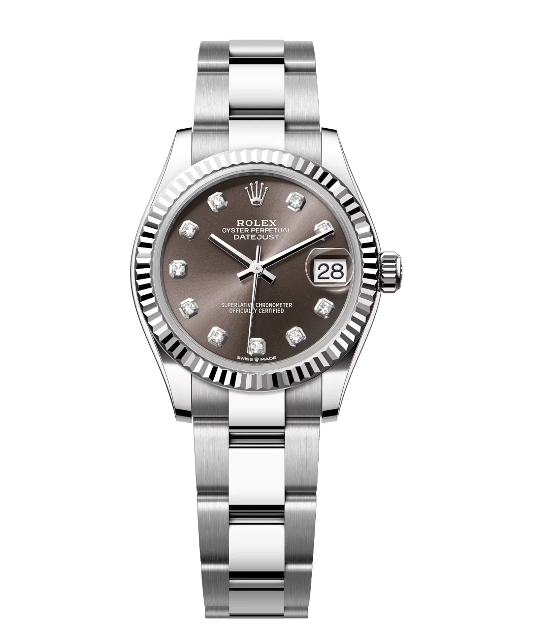 Rolex Datejust 31 Oyster Perpetual Oystersteel and white gold dark grey, diamond-set dial Oyster band Reference 278274