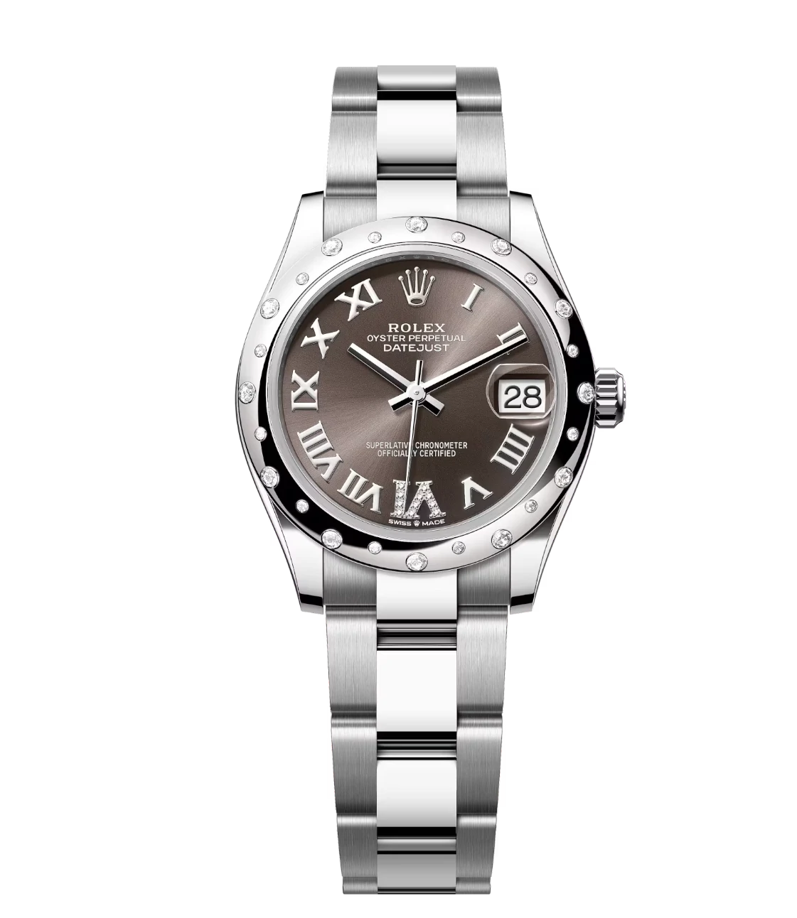 Rolex Datejust 31 Oyster Perpetual Oystersteel and white gold dark grey, diamond-set Oyster band Reference 278344RBR