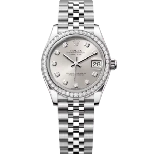 Rolex Datejust 31 Oyster Perpetual Oystersteel and white gold silver, diamond-set dial Jubilee band Reference 278384RBR