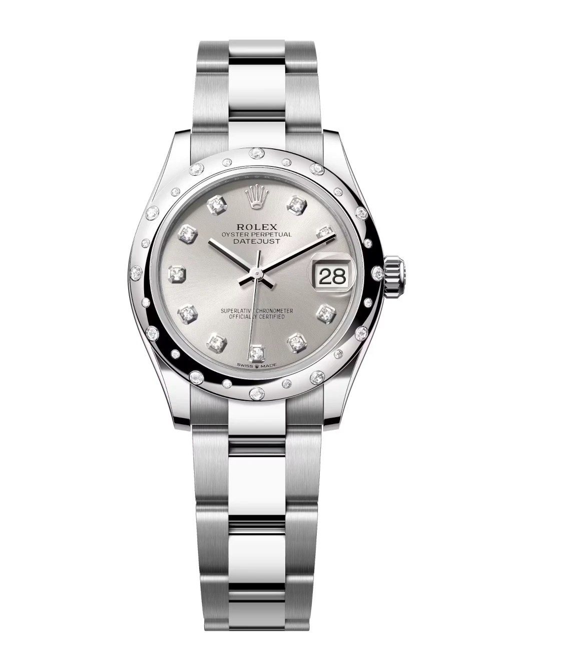 Rolex Datejust 31 Oyster Perpetual Oystersteel and white gold silver, diamond-set dial Oyster band Reference 278344RBR