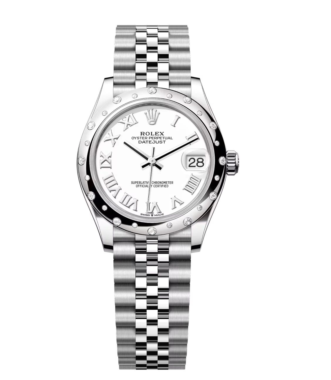 Rolex Datejust 31 Oyster Perpetual watch in Oystersteel and white gold with white dial and Jubilee band