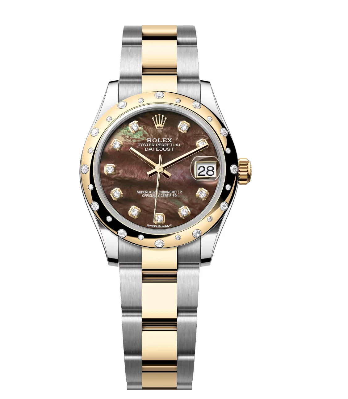 Rolex Datejust 31 Oyster Perpetual watch in Oystersteel and yellow gold with black mother-of-pearl and diamond-set dial