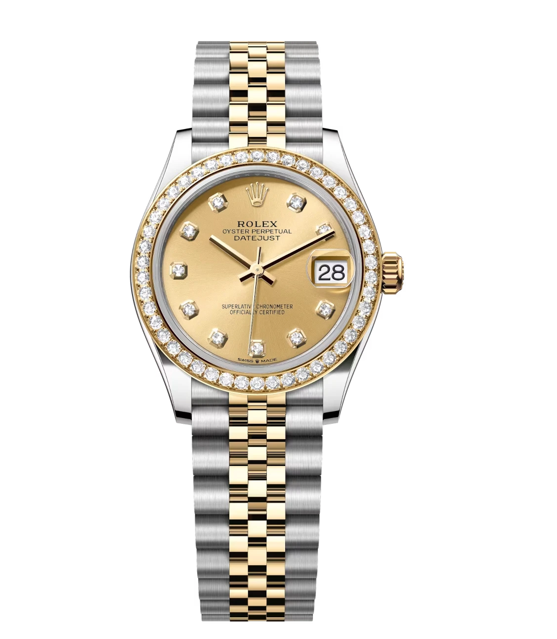 Rolex Datejust 31 Oyster Perpetual Oystersteel and yellow gold champagne colour, diamond-set dial Jubilee band Reference 278383RBR