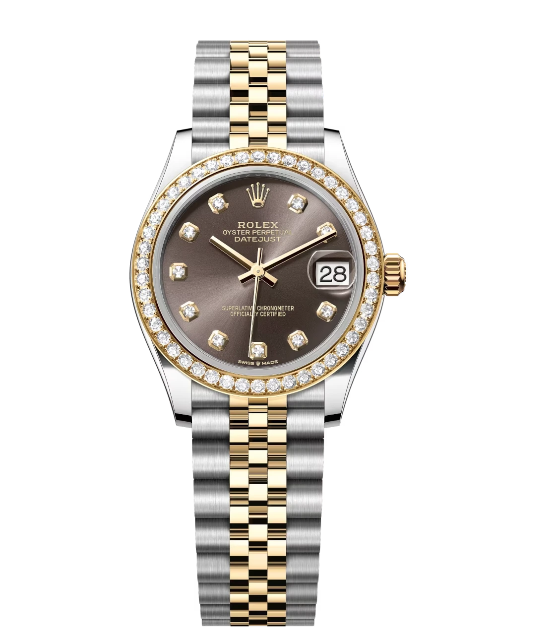 Rolex Datejust 31 Oyster Perpetual Oystersteel and yellow gold dark grey, diamond-set dial Jubilee band Reference 278383RBR