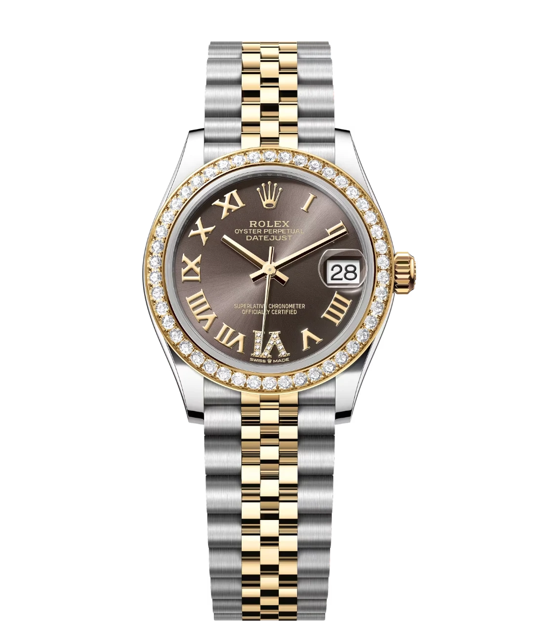 Rolex Datejust 31 Oyster Perpetual Oystersteel and yellow gold dark grey, diamond-set dial Jubilee band Reference 278383RBR