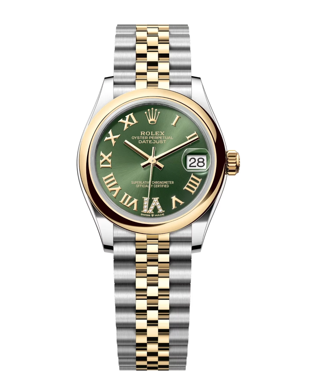 Rolex Datejust 31 Oyster Perpetual Oystersteel and yellow gold olive-green, diamond-set dial Jubilee band Reference 278243