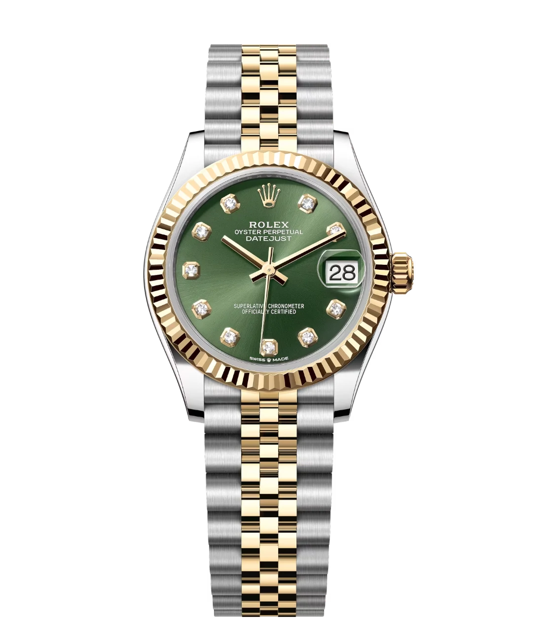 Rolex Datejust 31 Oyster Perpetual Oystersteel and yellow gold olive-green, diamond-set dial Jubilee band Reference 278273