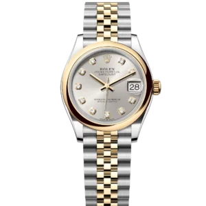 Rolex Lady-Datejust 28 Oyster Perpetual Oystersteel and yellow gold silver, diamond-set dial Jubilee band Reference 279163
