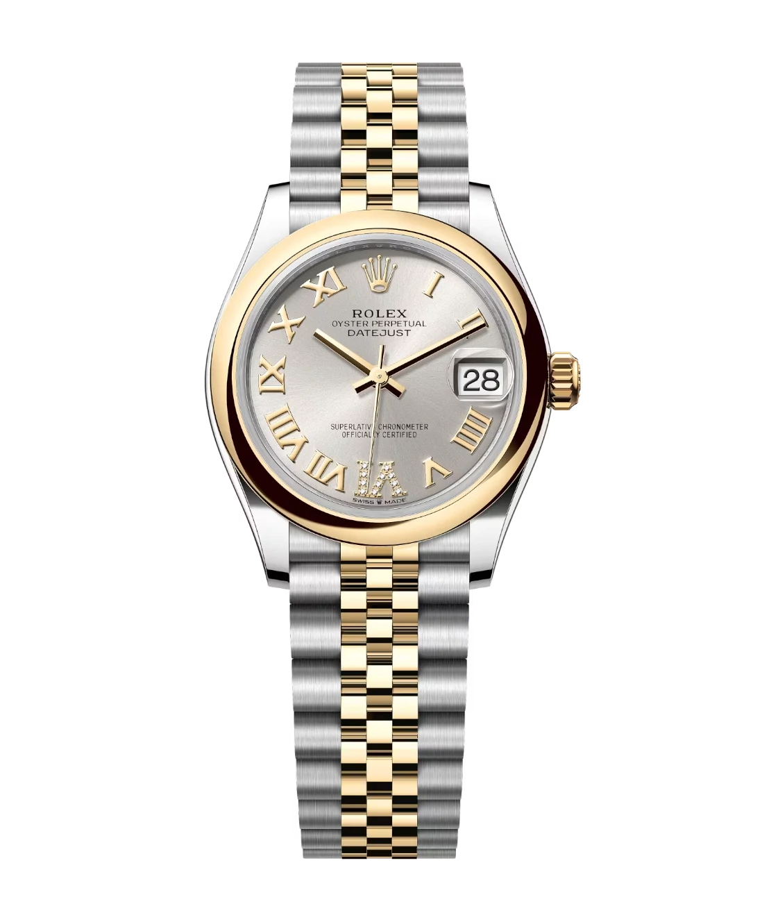 Rolex Datejust 31 Oyster Perpetual Oystersteel and yellow gold silver, diamond-set dial Jubilee band Reference 278243