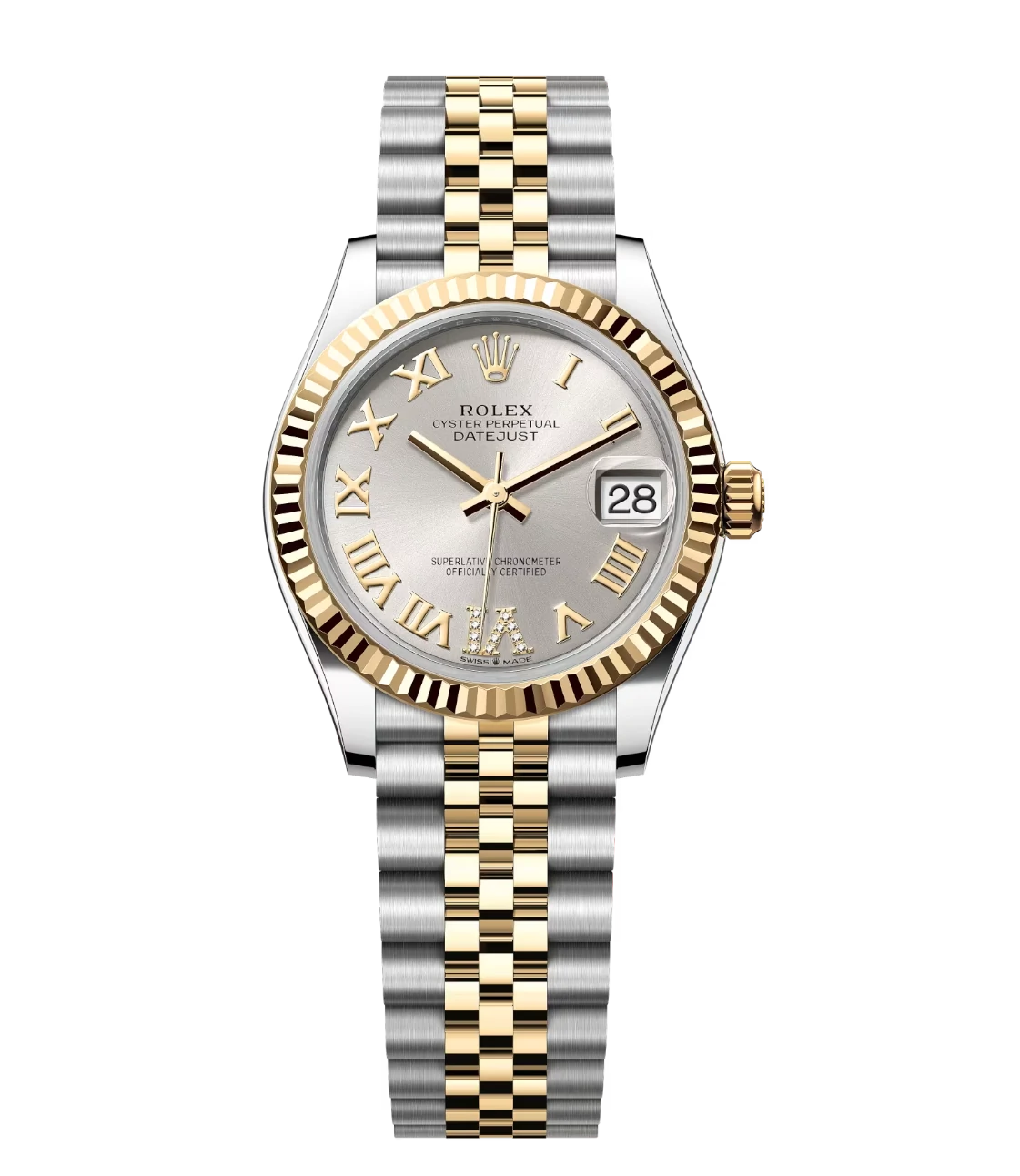 Rolex Datejust 31 Oyster Perpetual Oystersteel and yellow gold silver, diamond-set dial Jubilee band Reference 278273
