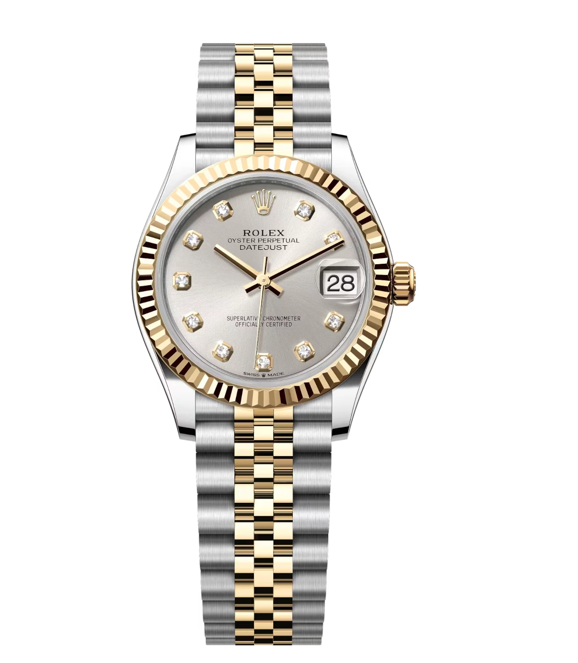Rolex Datejust 31 Oyster Perpetual Oystersteel and yellow gold silver, diamond-set dial Jubilee band Reference 278273