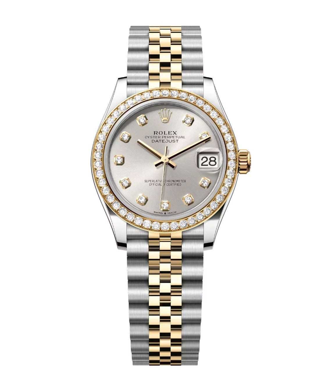 Rolex Datejust 31 Oyster Perpetual Oystersteel and yellow gold silver, diamond-set dial Jubilee band Reference 278383RBR