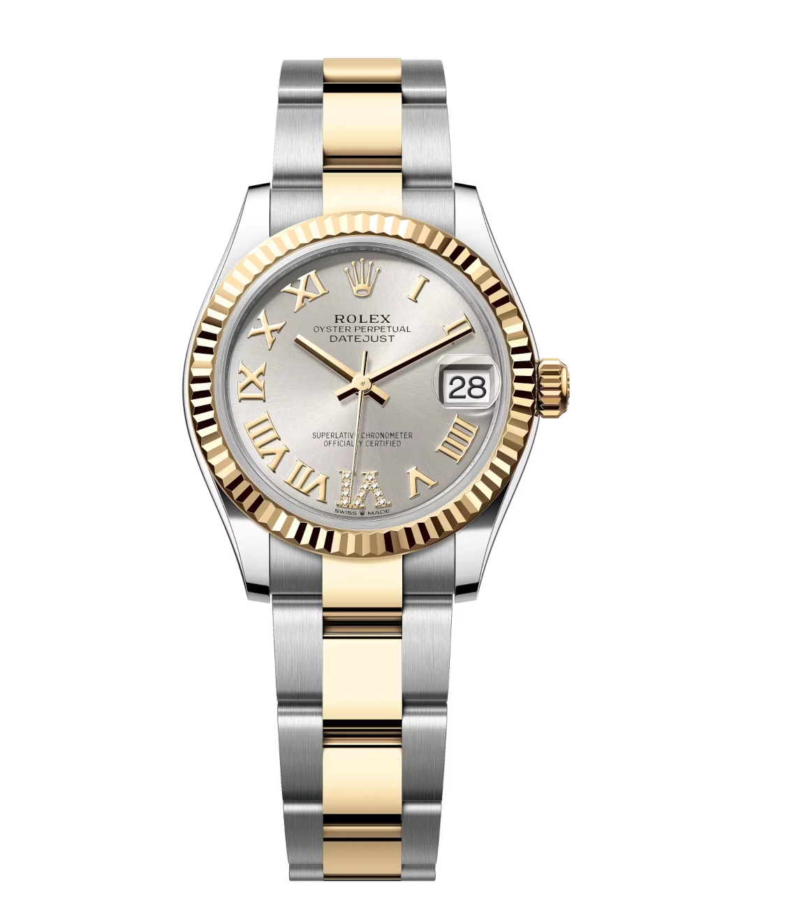 Rolex Datejust 31 Oyster Perpetual Oystersteel and yellow gold silver, diamond-set dial Oyster band Reference 278273