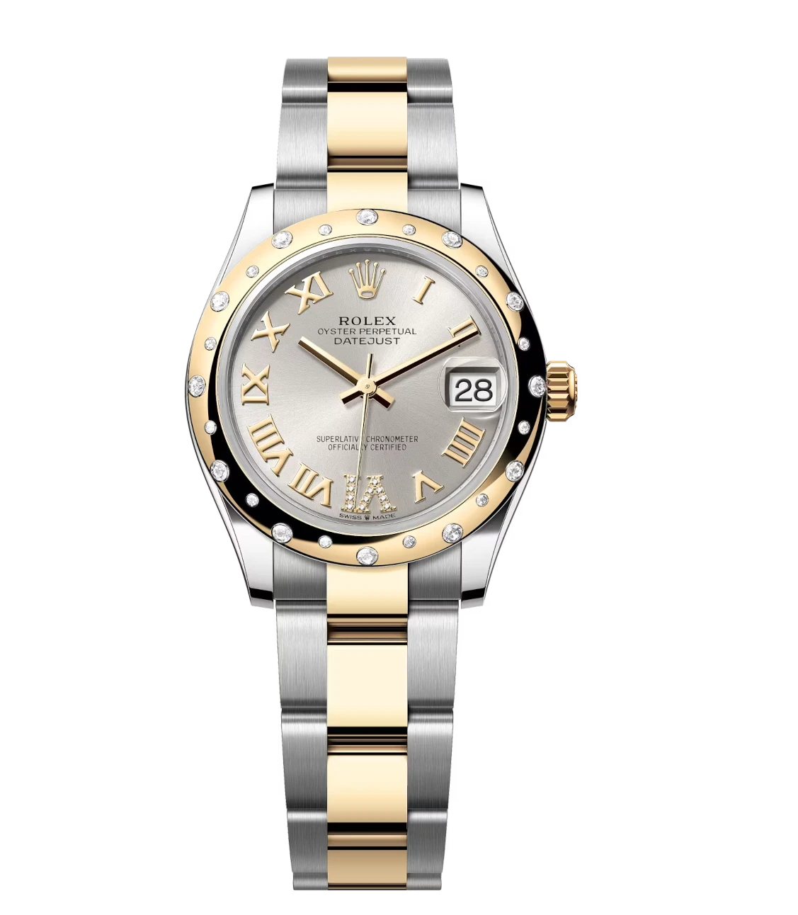 Rolex Datejust 31 Oyster Perpetual watch in Oystersteel and yellow gold with diamond-set silver dial