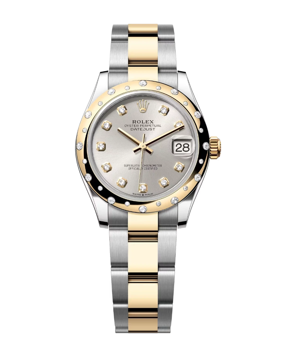 Rolex Datejust 31 Oyster Perpetual Oystersteel and yellow gold silver, diamond-set dial Oyster band Reference 278343RBR