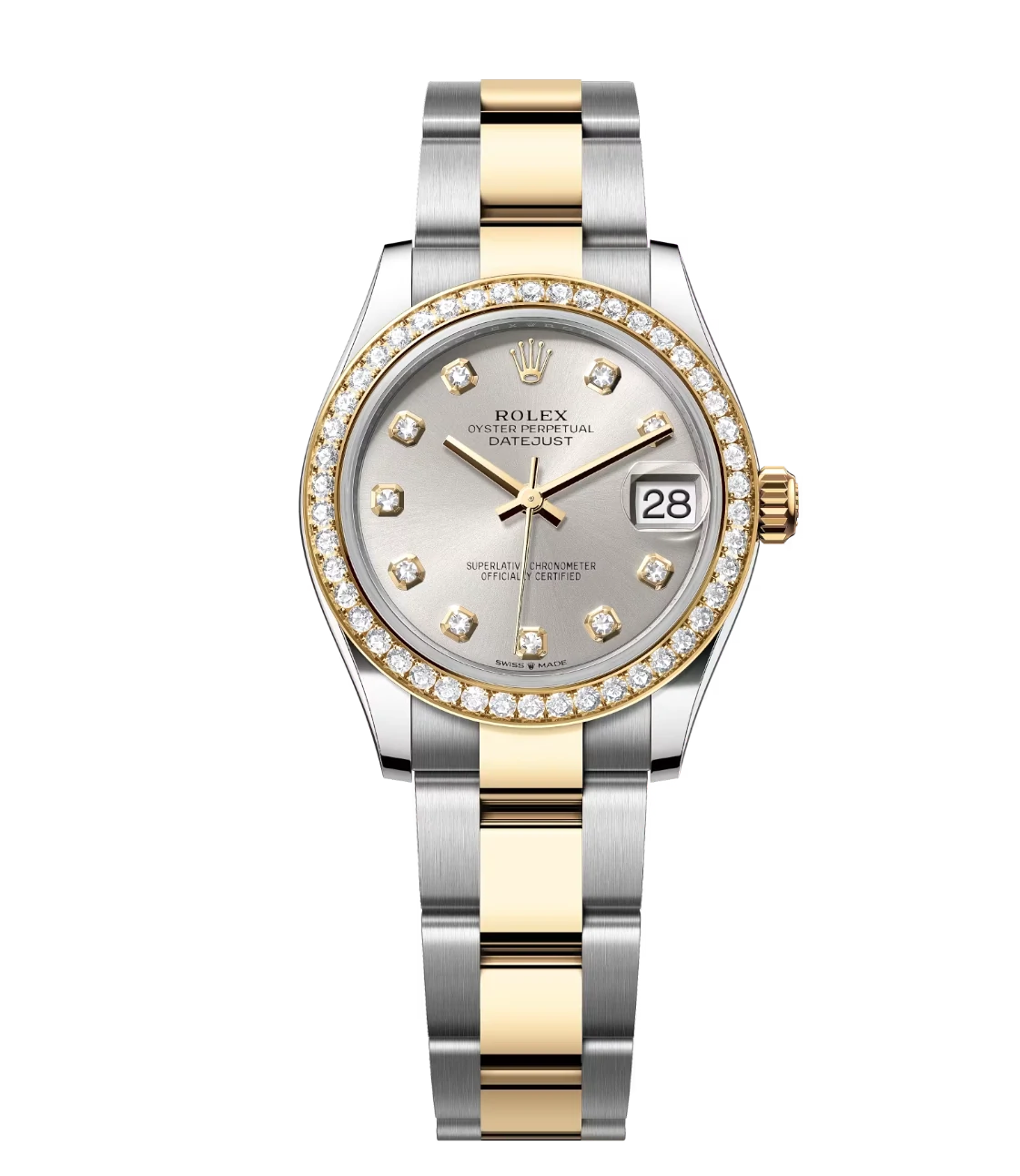Rolex Datejust 31 Oyster Perpetual Oystersteel and yellow gold silver, diamond-set dial Oyster band Reference 278383RBR